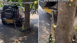 Shock moment Land Rover owner chains motor to TREE to stop it being stolen