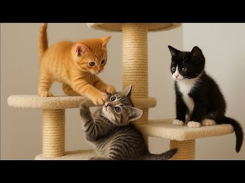 Cute Kittens Playing on a Cat Tree 🐾 | Funny Kitten Moments & Playtime Fun