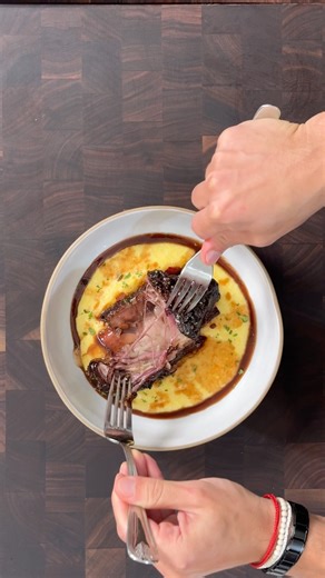 Red wine braised short ribs. Dry brine. Deep sear. Four-hour braise. Full recipe on YouTube.