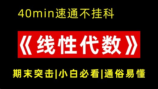 《线性代数》40min速通期末课！小白必看的速成课！期末突击，通俗易懂，保证不挂科！