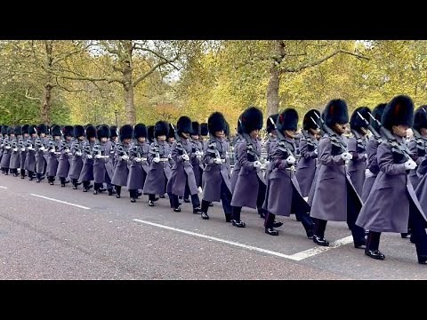 HUGE troop of King's Guards march to Parliament