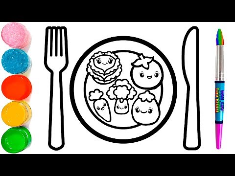How to draw a vegetable plate drawing | Healthy food drawing for kids