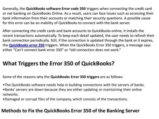 How to resolve QuickBooks Error 350?