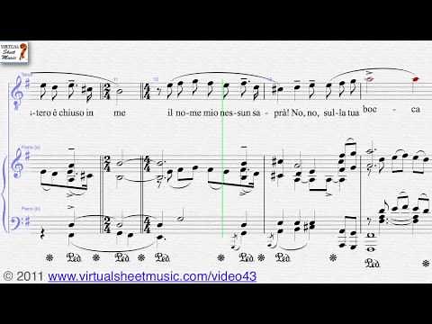 Giacomo Puccini's, Nessun Dorma, from the opera Turandot, Tenor and Piano sheet music - Video Score