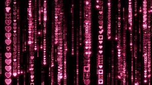 Matrix Code Digital Rain of Falling Heart Characters