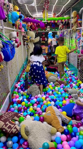 Walking on a ball sliding down a slide a large Teddy bear standing in the corner exciting #shorts