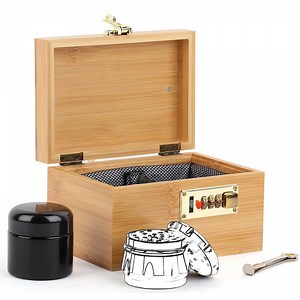 [Hot Item] Bamboo Storage Stash Box with Lock Combo Decorative Box for Home Locking Bamboo Box with Glass Jar