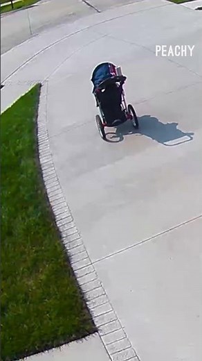 Ever seen a runaway infant before? 😂 #stroller #fails #funny #CCTV #shorts