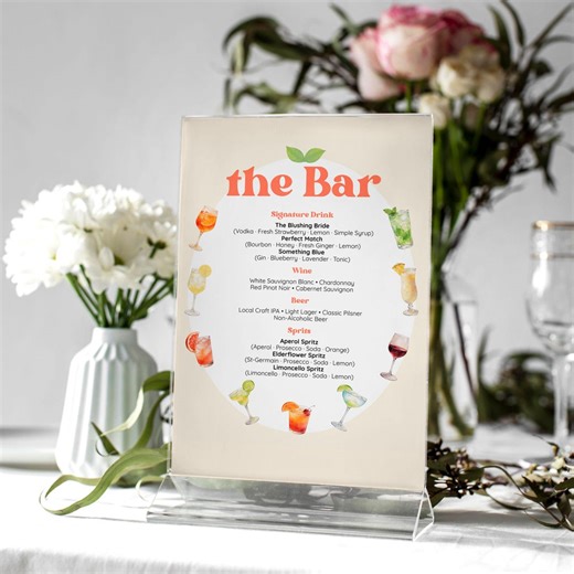 DIY Cocktail Menu Canva Template, Bar Sign, Editable Wedding Bar Menu Printable, Signature Drink, Printable Modern Menu, Reception Bar Sign - Etsy UK