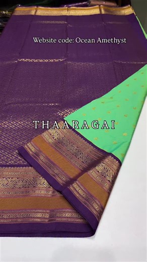 Thaaragai Sarees on Instagram: "Website code: Ocean Amethyst ✨ Vintage Duo Elegance ✨ Seagreen–purple premium duo body adorned with delicate small buttas all over, Beautifully finished with brown-highlighted purple vintage borders on both ends. Paired with a rich pallu and matching blouse for a classy, timeless look 💜🌿 💰 ₹2890 + shipping Perfect for festive days & elegant occasions. DM us to grab this beauty 🤍 #PremiumDuo #VintageBorders #SeagreenPurple #ButtaLove #ElegantWeaves"