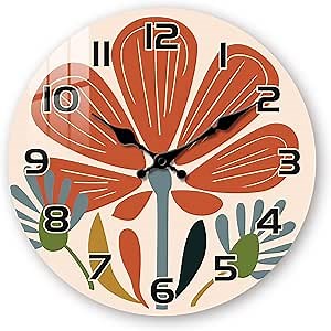 Kitchen Wall Clocks 12 Inch - Farmhouse Clocks Wall Battery Operated - Wood Flowers Wall Clock Silent Non Ticking for Bedroom Bathroom Living Room Decor