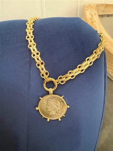 Vintage Yellow Gold-plated Silver Lady Liberty One Dollar Coin Bezel on Pearl Chain Necklace 18in Detachable Pendant - Etsy