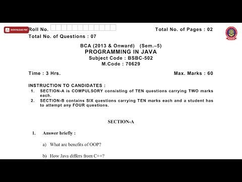 BCA 5TH SEM PROGRAMMING IN JAVA MAY 2019 | PTU