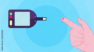 Testing diabetes with glucometer animation with test strip for normal blood sugar level