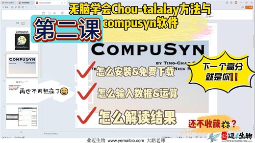 （2）Chou-Talalay分析法，药物联合作用分析 Compusyn软件安装与下载，软件用法与结果解读。