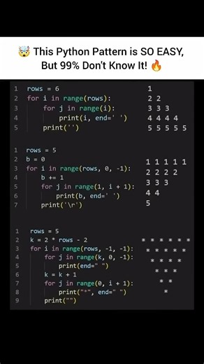 This Python Pattern Trick Is SO EASY! 🤯🔥#devloper #coding #programming #tech #python #pythontricks