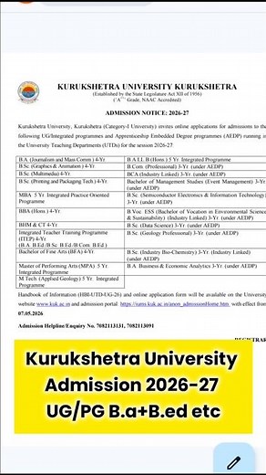 Kurukshetra University (KUK) Admission 2026-27 | UG/PG Form, Last Date & Full Process