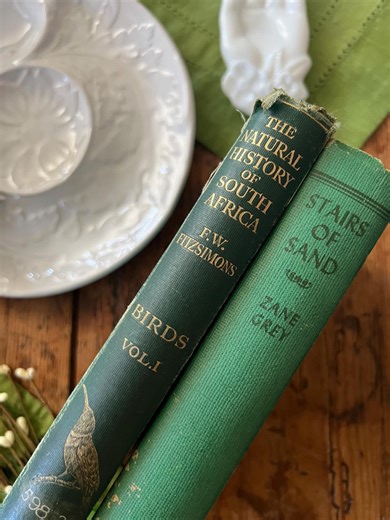 Vintage Green Book Set – Decorative Antique Books – F.W. Fitzsimons Birds Vol. 1 & Stairs of Sand by Zane Grey – Styling Books - Etsy