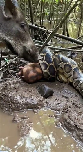 Python vs Wild Boar Piglet | Mother Watches in Distress