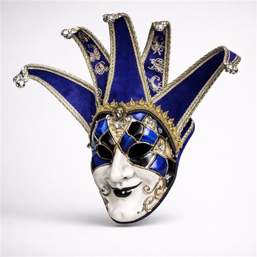Royal Blue Venetian Jester Mask: Baroque Masquerade, Carnival Costume, Handmade Statement Piece - Etsy