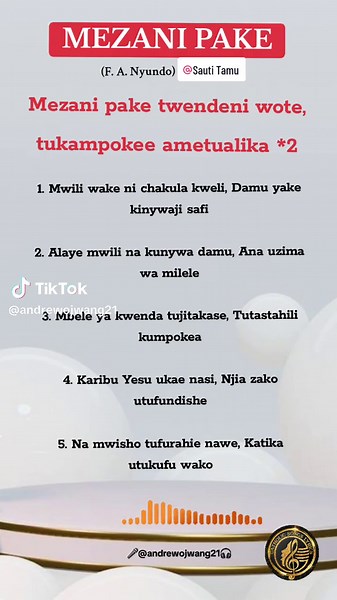 Mezani Pake (Lyrics) By Andrew Ojwang | Trending Catholic Song