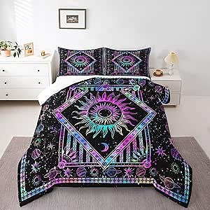Castle Fairy Hippie Mandala Comforter Set Queen Size Pink Purple Blue Bedding Set for Kids Boys Girls Bedroom Decoration Hippy Hippie Gypsy Bed Duvet Insert Boho Comforter with 2 Pillowcase