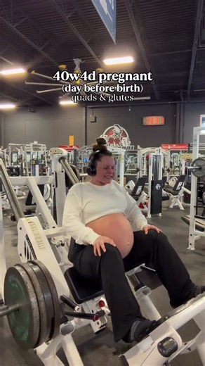 Jasmine | Fitness Coach on Instagram: "40 weeks & 4 days pregnant 🤰🏻 one last workout before meeting her. Active labour started that same day with 8 hours overnight at home, arrived at the hospital 9cm dilated the next day, pushed for an hour, and welcomed our 7.7 lb baby girl 💝 1. pendulum squat 3 x 15,12,10 2. seated hack squat 3 x 8-12 3. bb deadlift 3 x 8 4. single leg press 3 x 12-15 5. machine adductor 3 x 15 6. leg extension 3 x 20,15,12 #40weekspregnant #pregnancyworkout #strongmama #