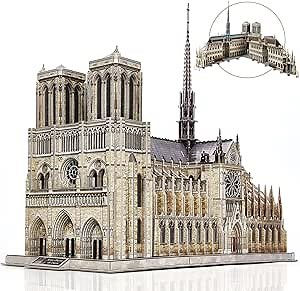 CubicFun 3D Puzzle for Adults Moveable Notre Dame de Paris Church Model Kits Large Challenge French Cathedral Brain Teaser Architecture Building, 293 Pieces Christmas Decorations