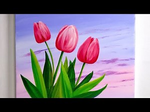 Easiest Way to Draw Tulip Flower | Acrylic Painting for beginner