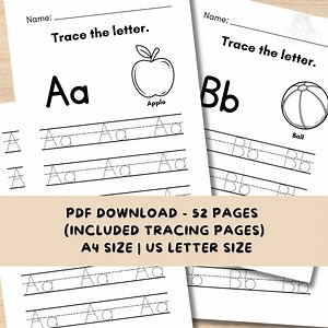 ABC Tracing Worksheet Printable | Alphabet Letter Tracing A–Z | Preschool Kindergarten Handwriting Practice | A4 and US Letter Pdf Download - Etsy Canada