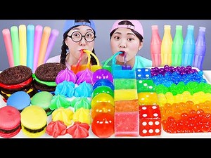 ASMR RAINBOW DESSERT FROZEN NIK-L-NIP COLOR ICE CREAM MUKBANG 무지개 디저트 먹방 DONA 도나