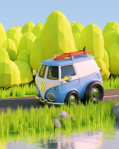 Grant Abbitt on Instagram: "VW Camper Van - Surf Trip Check out the full breakdown on my YouTube channel #3dart #vwcamper #surftrip #3danimation #animation #Blender #vw #3dmodeling #digitalart"