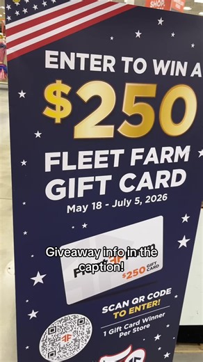 To celebrate America’s 250th, we’re giving away a $250 Fleet Farm gift card at EACH STORE! Here’s what you need to know: Step 1: Visit your local Fleet Farm anytime now through July 5th, 2026 Step 2: Scan the QR code on the giveaway sign Step 3: Scroll down to the 250 giveaway Step 4: Enter your information You can enter once per day, so make sure you keep visiting so you have more chances to win! #fleetfarm #midwest #america250 #celebration