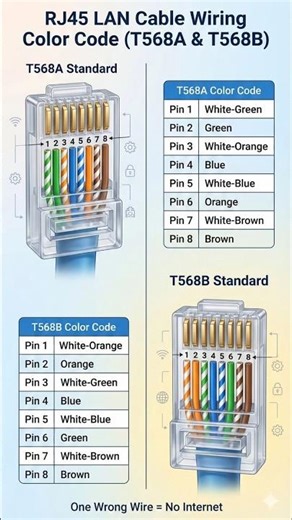 RJ45 LAN Cable Wiring Color Code (T568A & T568B)