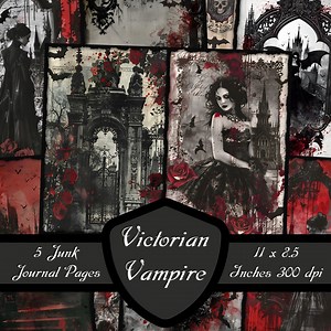 Victorian Vampire Junk Journal Pages, Gothic Dracula Scrapbook Paper Dark Fantasy Digital Download Halloween Printable Horror Collage Sheet - Etsy