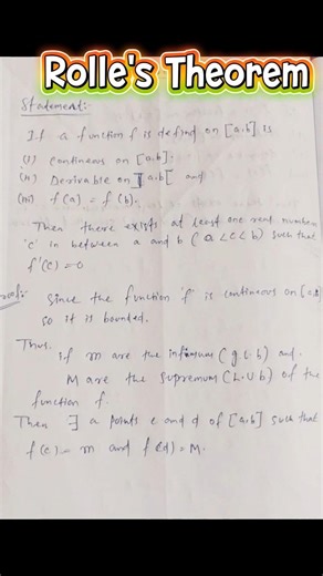 Rolle's Theorem in mathematics maths #mathematic#rollestheorem #mathshorts #studywithme #mathconcept