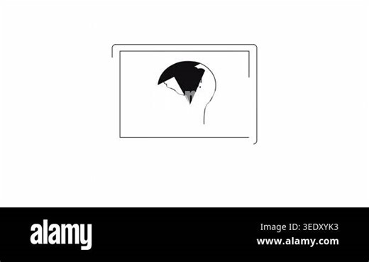 A minimalist line drawing of a laptop displaying a human head profile with a digital brain inside, symbolizing artificial intelligence and technology.