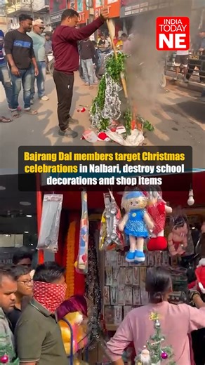 India Today NE on Instagram: "On the eve of Christmas, members of the Vishva Hindu Parishad (VHP) and Bajrang Dal entered St. Mary’s School in Panigaon, Nalbari, chanting slogans like “Jai Shri Ram” and “Jai Hindu Rashtra.” They destroyed and set fire to all Christmas decorations prepared at the school, replicating earlier attacks on Christmas items in various commercial establishments across Nalbari town. #Nalbari #Christmas2025 #VHP #BajrangDal #ReligiousClash"