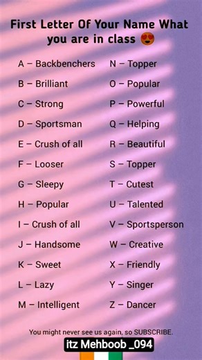 Your Name Letter = Your Class Role 🤓😂