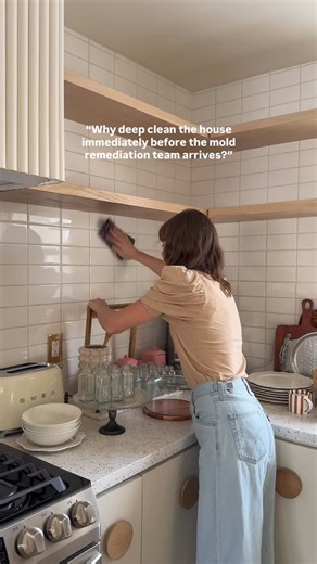 This might be the most counter-intuitive part of the whole process. 🧼 I didn’t mean to disappear, but the mold remediation officially started earlier this week and it’s been A LOT. After going through every single thing we own, I had to clean the house top to bottom before the remediation team arrived. It sounds backward, right? Why scrub walls and baseboards that are about to be covered in plastic or torn out? The answer is actually pretty simple. Apparently, household dust is a magnet for mol