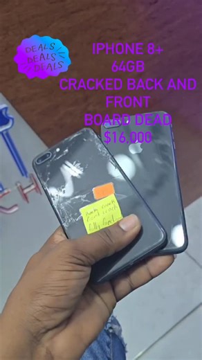 minitech on Instagram: "‼️DEAL OF THE DAY‼️ iPhone 8+ Cracked Back and Front Board Dead 64GB $16,000 FULLY FUNCTIONAL✅ Comes with charger 🔌 WARRANTY INCLUDED WATCH OUR STORY FOR DAILY DEALS Dm or call (876)599-0893 or (876)324-6404 Shop#4 Princeville Plaza"