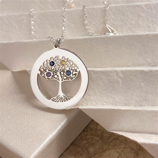 Sterling Silver Family Tree Necklace With Kids Birthstones - Etsy Canada