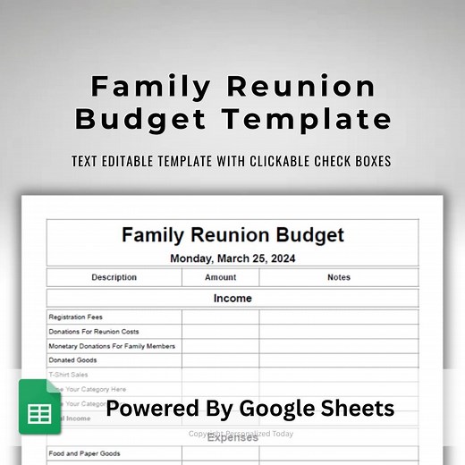 Family Reunion Budget Planner Family Get Together Dues and Costs Calculating Spreadsheet Google Sheets Template Text Editable and Printable - Etsy