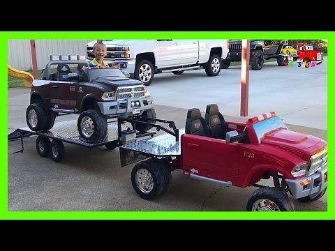 Playing With Custom Built Gooseneck Trailer Flatbed Truck Hauling Powered Ride On Dodge Ram 12 Volt