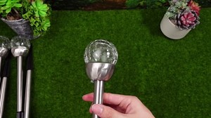 Honoson 6 Pieces Crackle Glass Solar Lights LED Color Changing Outdoor Lawn Lights for Garden Decor Patio Pathway Lawn Yard Landscape