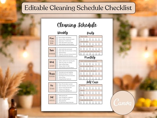 Editable Cleaning Schedule Checklist, Printable Daily, Weekly, Monthly Cleaning Schedule Planner, Home Chore Chart, Digital Download - Etsy