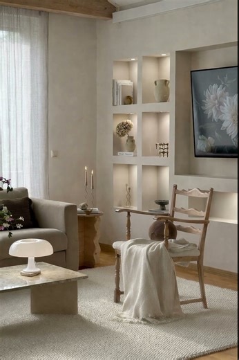 Calm, softly held. 🤍 #interiordesign #softminimal #home #calmspace #moderncozy #rusticarchitecture