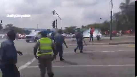 Mpumalanga police use rubber bullets, teargas and stunt grenades to stop EFF members from blocking the N4 in Mbombela after their leader, Julius Malema, was handed a five-years sentence for discharging a firearm in public.Video: Mandla Khoza