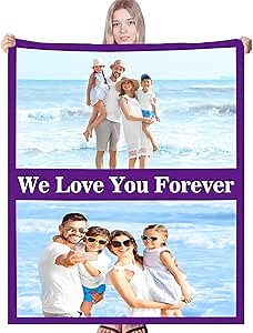 Personalized Blankets with Photos & Text, Customized Blankets with Pictures, Custom Throw Blankets for Adult Kid Birthday Christmas Halloween Fathers Mothers Valentines Day Gift, 40" W x 60" L