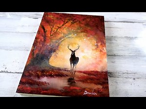 Autumn Landscape | Graceful Stag | Easy Painting For Beginners | Acrylics